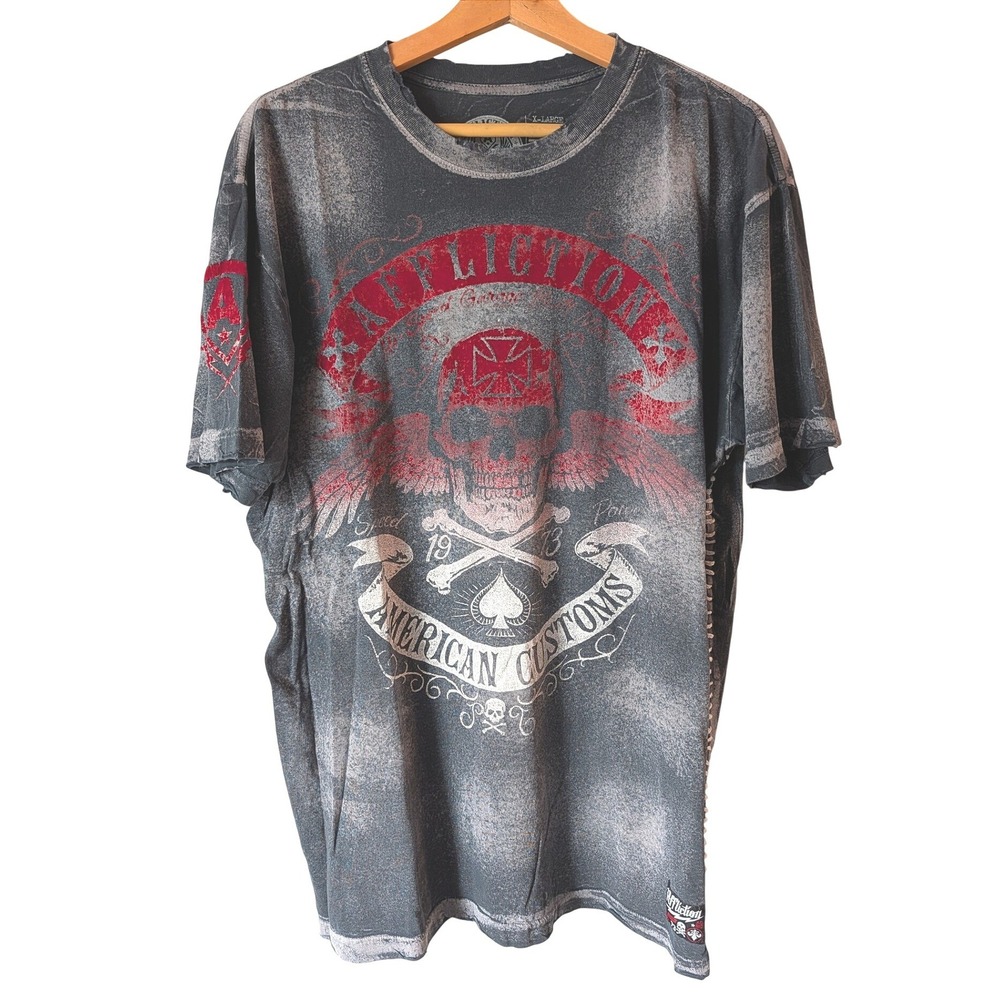Affliction T Shirt Mens XL Black American Customs Skull Graphic Y2K Made in USA
